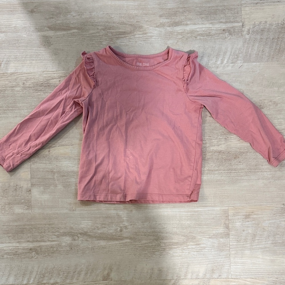 okie dokie Pink Long Sleeve Ruffle Shoulder Tee